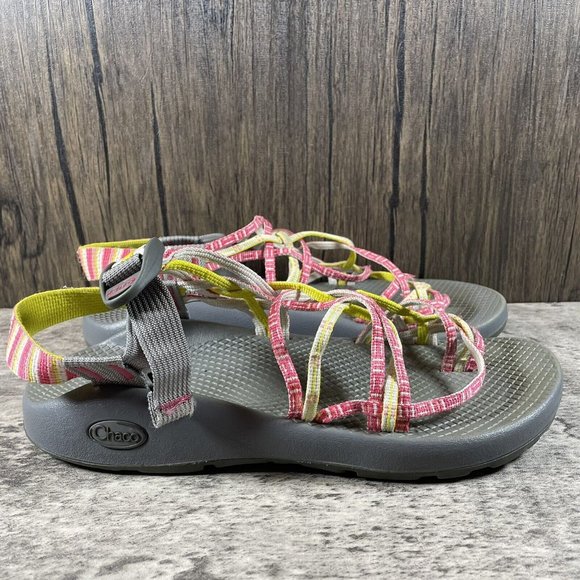 Chaco Sandals ZX3 Classic Pink & Yellow Triple Strap Slingback Hiking Womens 9 - Picture 3 of 8